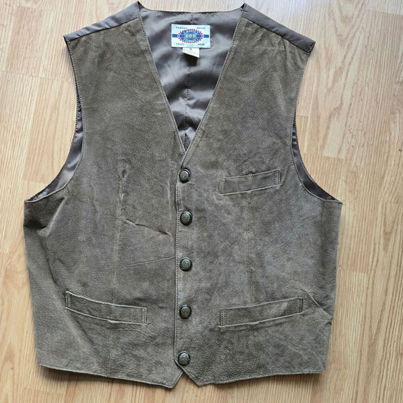 BBB Basic Vintage 90s Mens Brown Leather Vest M Equestrian Rodeo Ranch Western - Picture 1 of 9